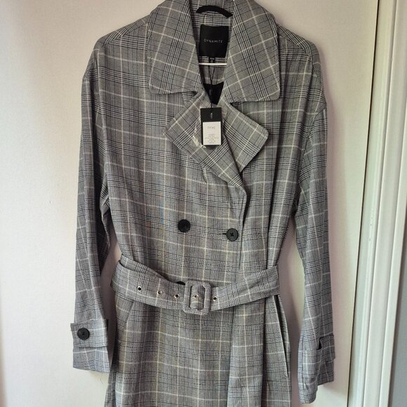 BNWT Dynamite Long Oversized Plaid Trench Coat Women XS - Picture 1 of 5